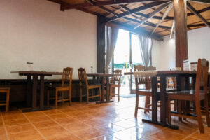 Dining area with wooden furniture